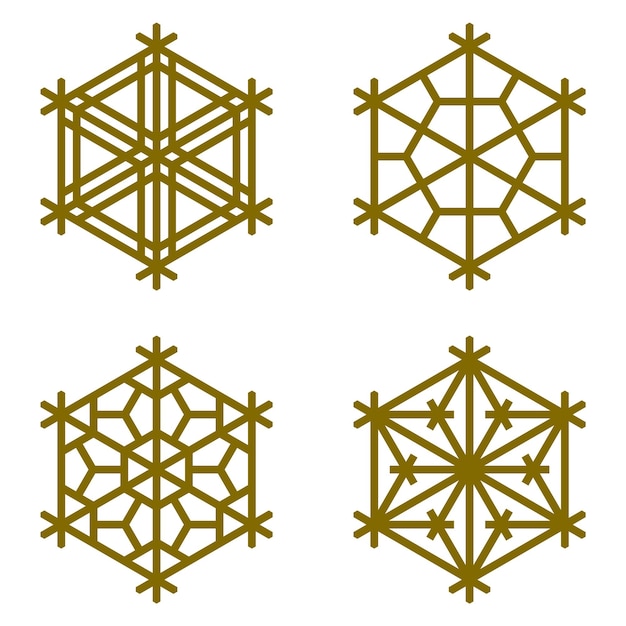 A set of four elements in the form of a snowflake in a hexagon