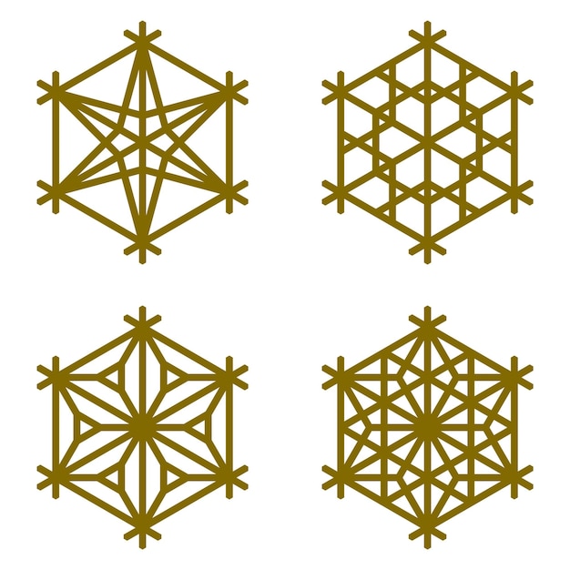 A set of four elements in the form of a snowflake in a hexagon