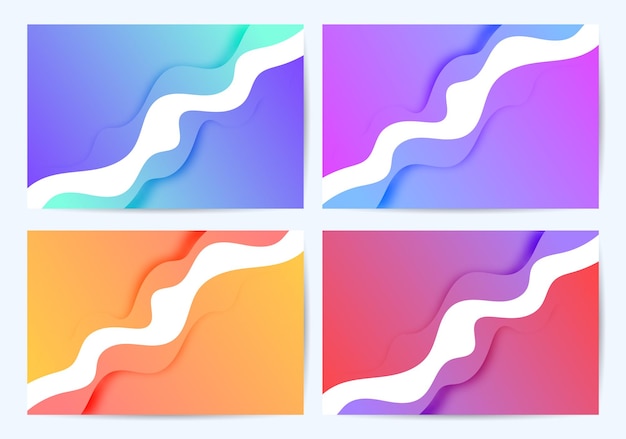 Set of four fashionable liquid flyers. For an invitation, for advertising, to attract customers. Multicolored gradients. With a shadow.