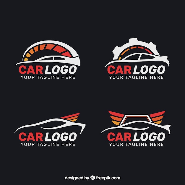 Set of four flat car logos with red elements