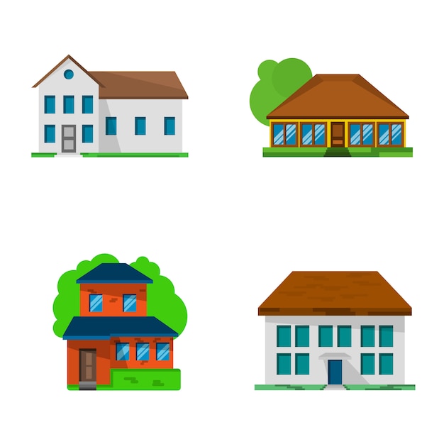 Set of four flat living houses, vector illustration