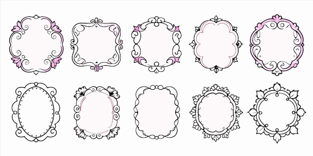 a set of four frames with a pink and purple design