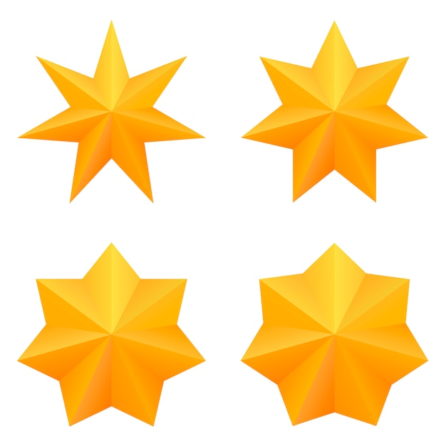 Set of four golden seven point stars. 