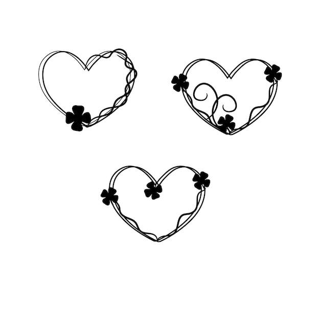 A set of four heart stencils with four clovers and four hearts.