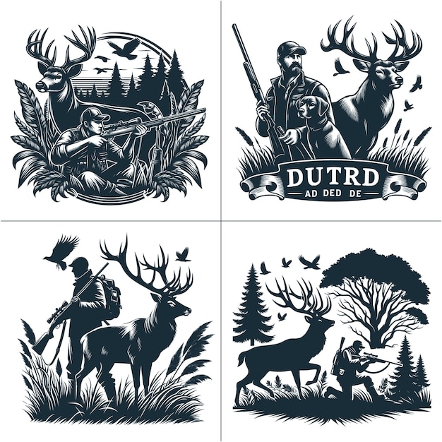 a set of four images of a man and deer with a deer and deer