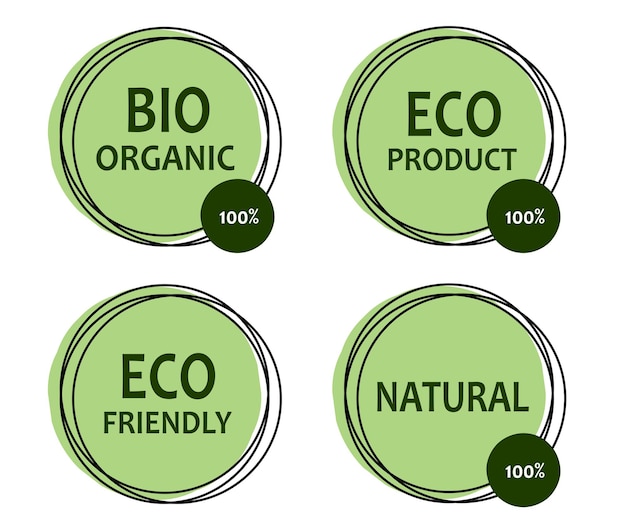 Set of four labels with the inscription. Vector illustration. Green eco food badges