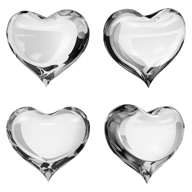 Set of four opaque hearts in gray colors