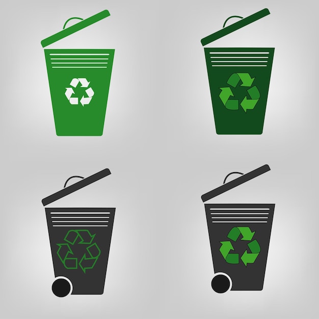 Vector set of four recycle bin garbage can vector