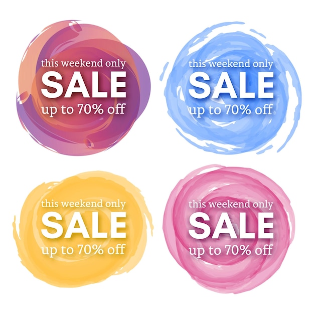 Set of Four Sale this weekend only up to 70 off sign with shadow over red watercolor spot Vector illustration