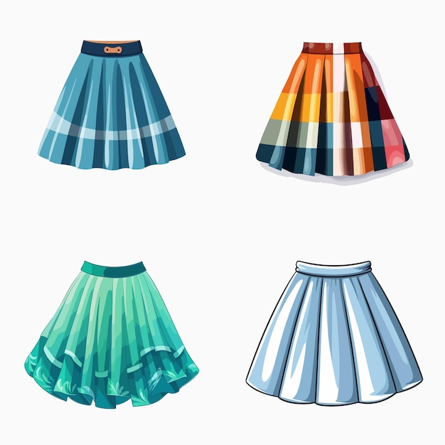 Vector a set of four skirts with different colors and patterns