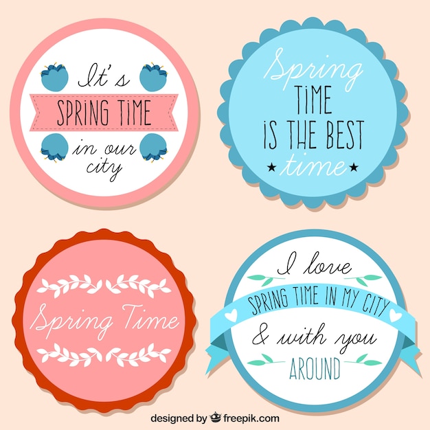 Set of four spring round stickers