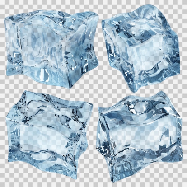 Set of four transparent ice cubes in light blue colors Transparency only in vector file