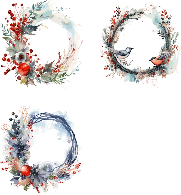 Vector a set of four wreaths with birds on them