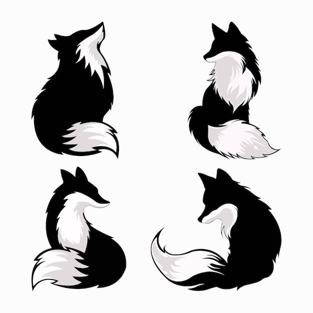 Set of fox isolated icon on white background logo vector silhouetted fox icon black and white logo