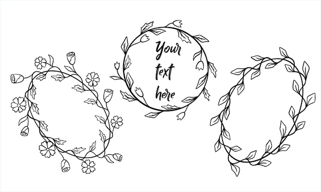 Set of frames from leaves and flowers for text