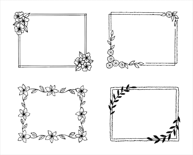 Set of frames in hand drawn doodle style