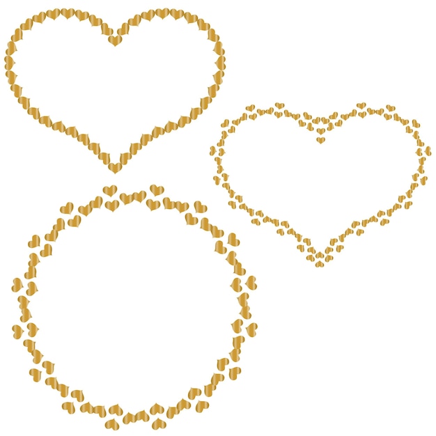 Set of frames in the shape of heart of small gold hearts