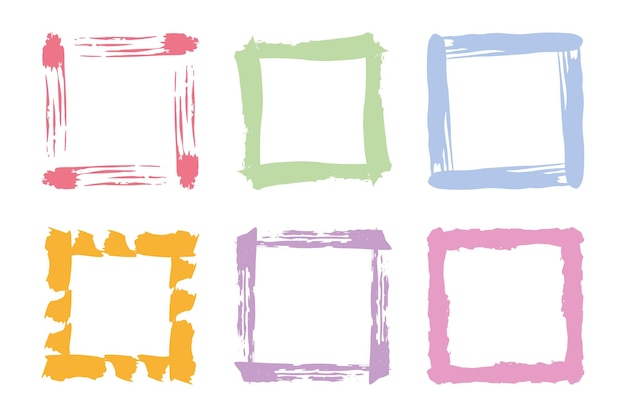 Set of frames in the shape of a square Brush strokes Grunge Texture Element for design creation