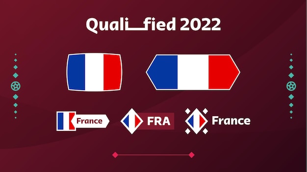 Set of france flag and text on 2022 football tournament background. Vector illustration Football Pattern for banner, card, website. national flag france