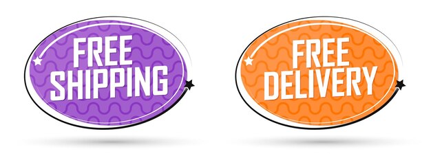 Set Free Shipping and Free Delivery tags promo banners design template vector illustration