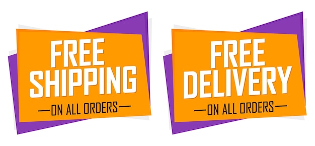 Set Free Shipping and Free Delivery tags promo banners design template vector illustration