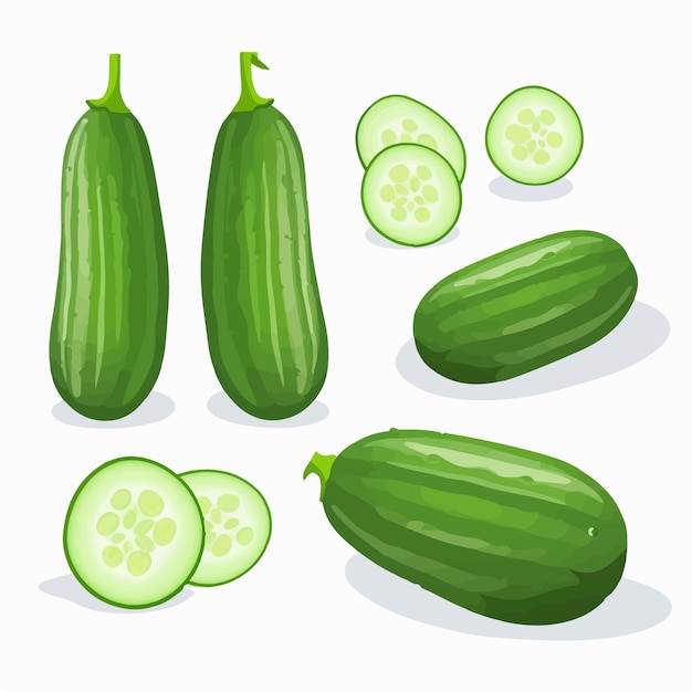 A set of fresh and colorful cucumber illustrations perfect for your healthy eating projects