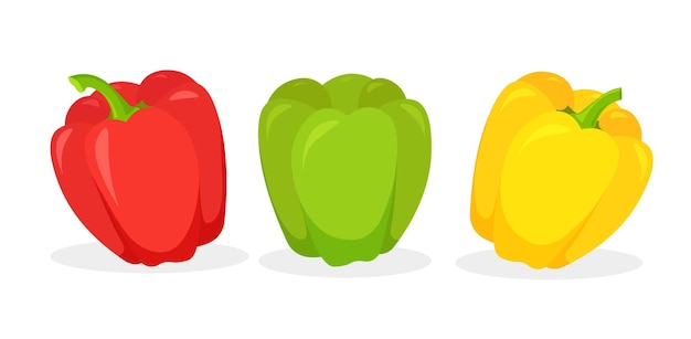 Set of fresh red, green and yellow bell pepper isolated