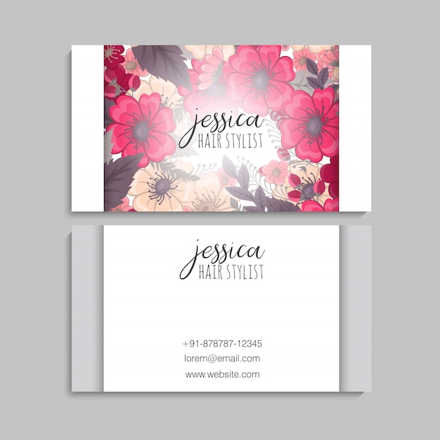 set of front and back of business card with flowers