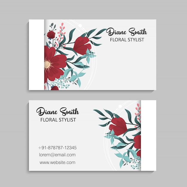 Set of front and back of business card with flowers