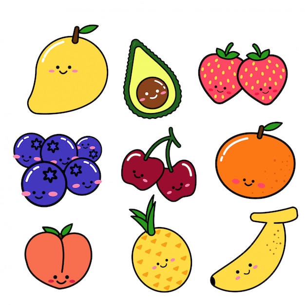 set of fruit in doodle style