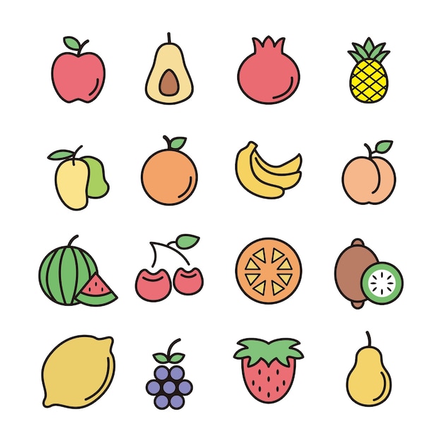 Set of fruit icons collection . Vector illustration