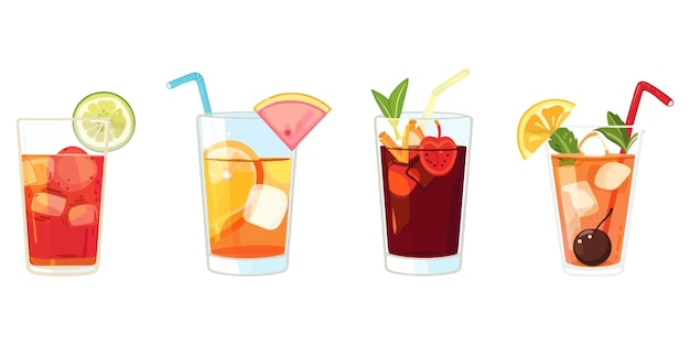 Set of fruit juices on a white background