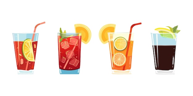 Set of fruit juices on a white background