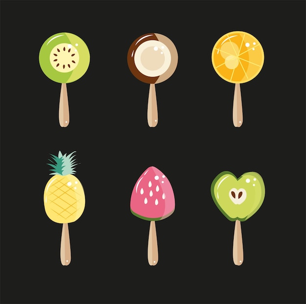 a set of fruits in the form of ice cream