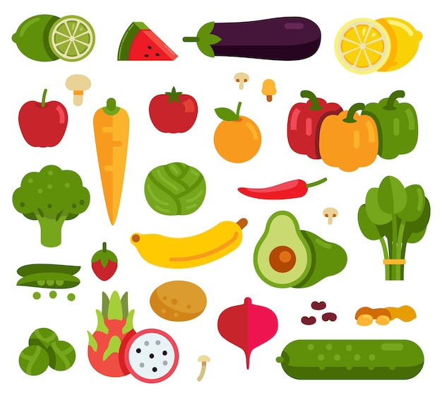 set of fruits and vegetables