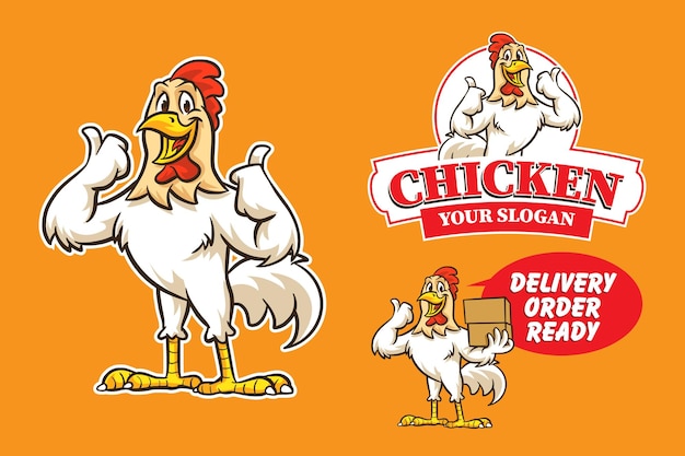 set of fun cartoon chicken logo