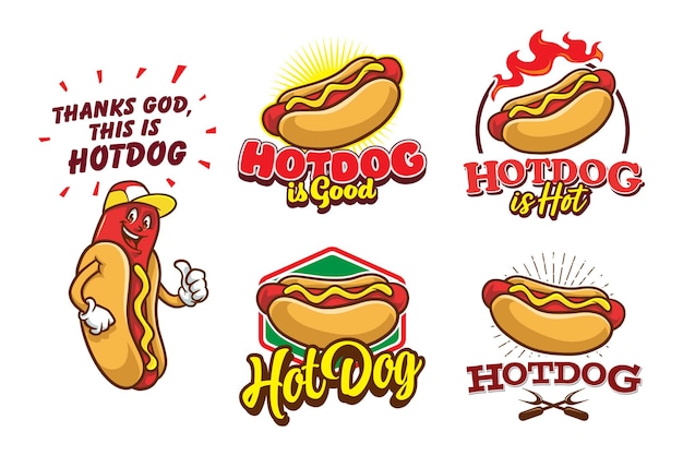 set of fun cartoon hotdog logo