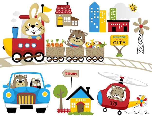 Vector set of fun travel with funny animals