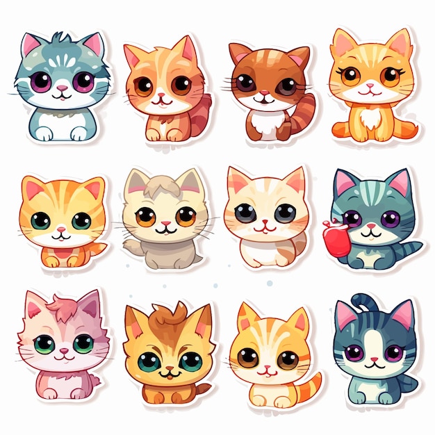 set of funny cartoon cats