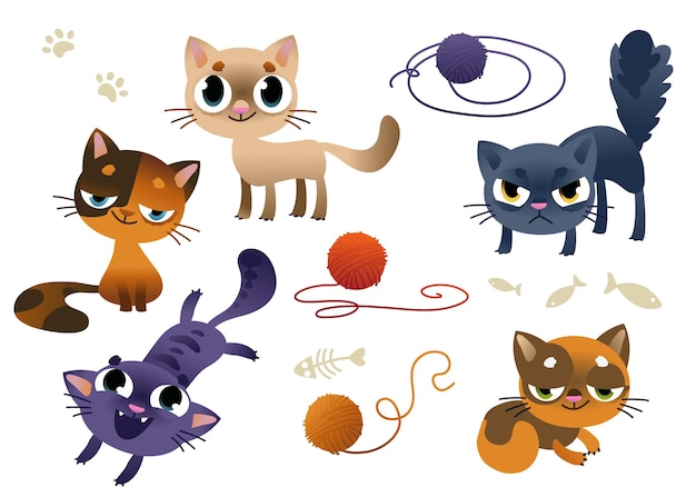 Set of funny cats