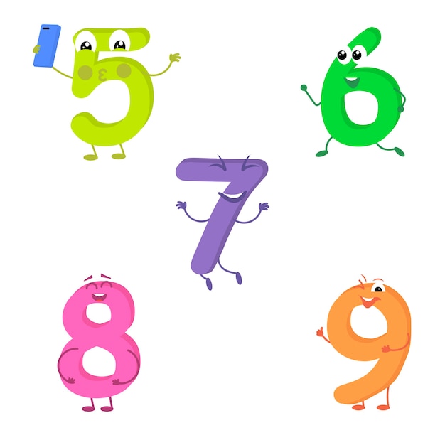 Set of funny characters from numbers.  illustration in cartoon style on a white background.