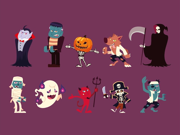 Set of funny characters for hallowwen