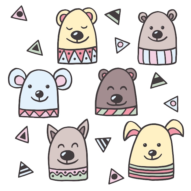 Set of funny cute animals scandinavian style