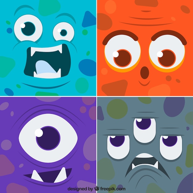 Vector set of funny faces colored monsters