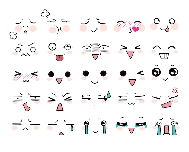 Set of funny kawai emoji collection