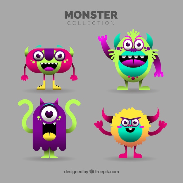 Set of funny monsters in flat style