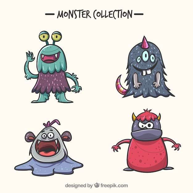 Set of funny monsters in hand drawn style