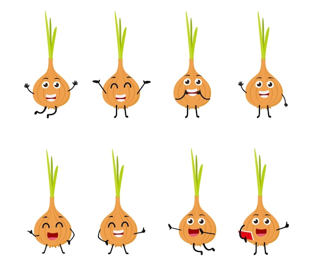 set of funny onion cartoon character