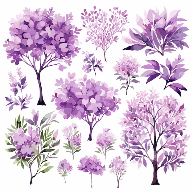 set Funnytree Watercolor Purple Floral