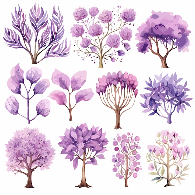 set Funnytree Watercolor Purple Floral